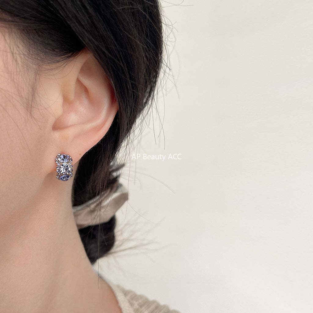 C관 - 14K 도금 간결한 큐빅 보라색 기하학 귀걸이 [3819] 24.05-1