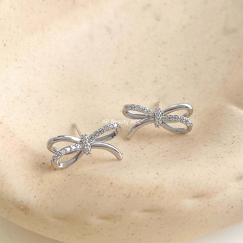 C관 - 18K 도금 큐빅 리본 귀걸이 [5521-5522] 25.02-3