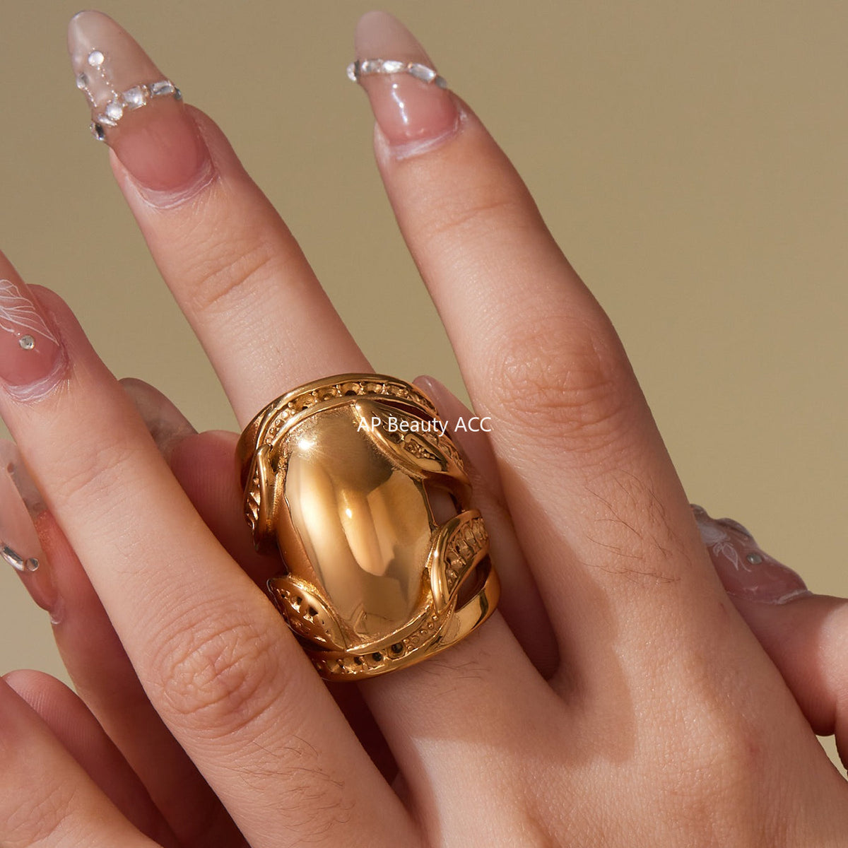 D관 - 18K 골드 도금 스테인리스 스틸 볼드 반지 [A677] 25.10-1