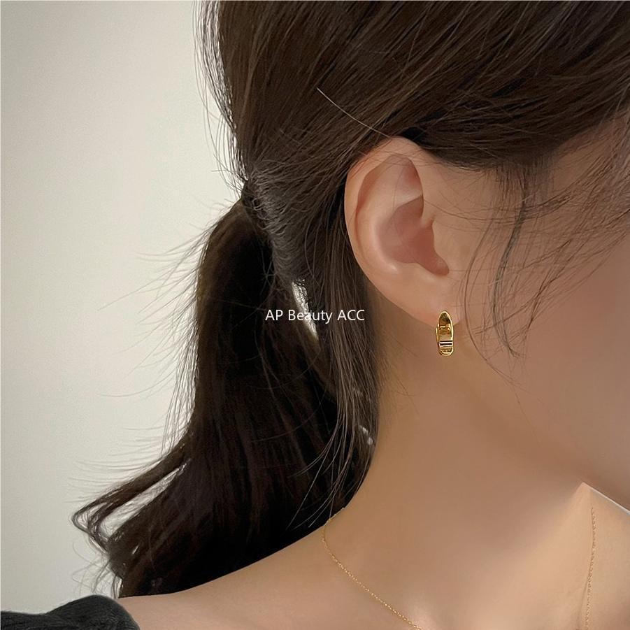 F관 - 925 실버 비대칭 깍인 디자인 링 귀걸이 [C1062] 25.09-4