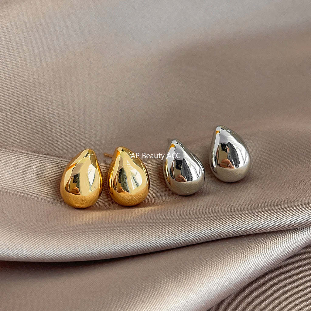 C관 - 물방울 디자인 유광 14K 도금 미니멀 귀걸이 [3232-3233] 25.03-2