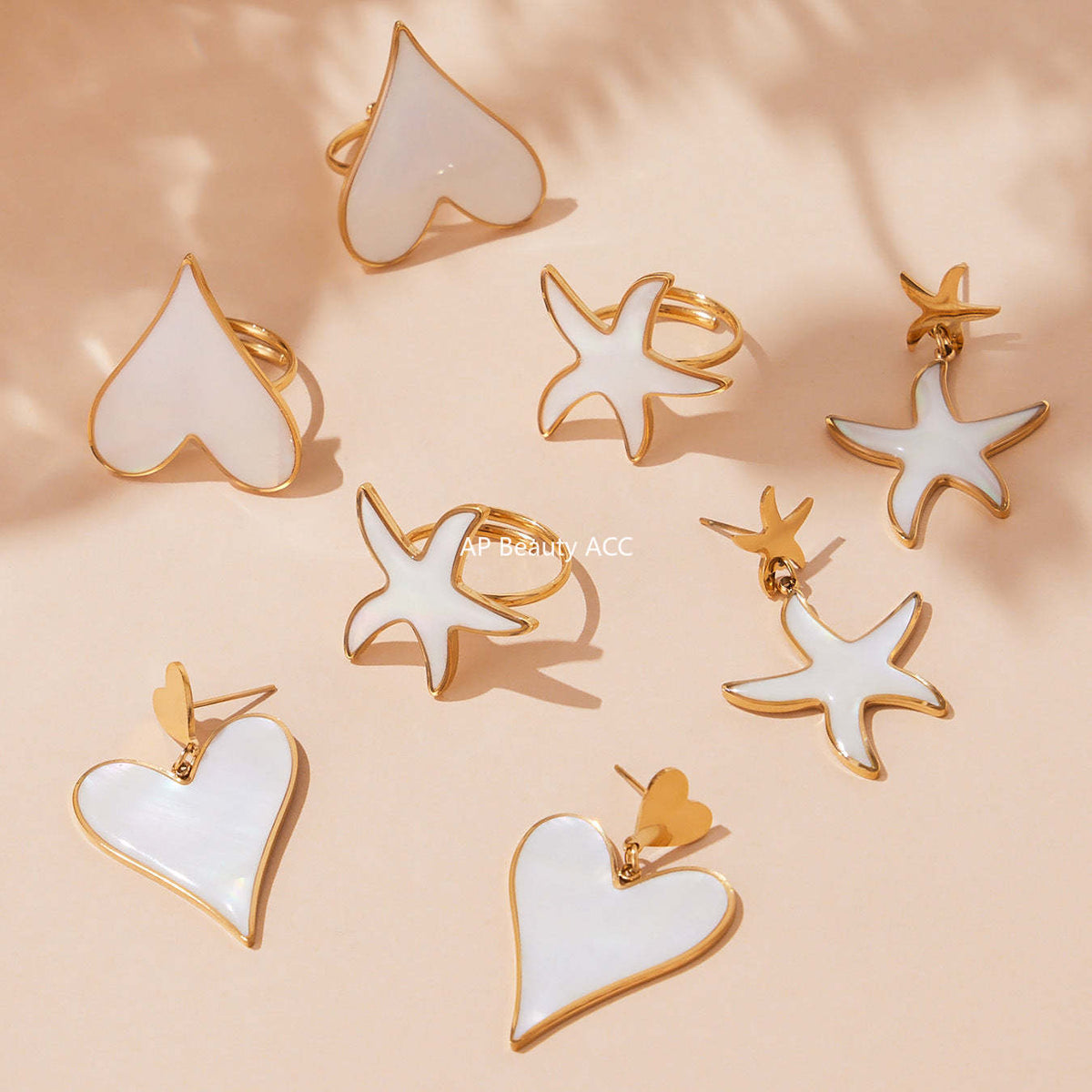 D관 - 천연 자개 에나멜 하트 별 펜던트 스테인리스 스틸 귀걸이 반지 [TXF410] 25.09-4