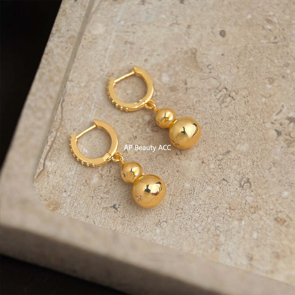 C관 - 14K 도금 미니 큐빅 호리병 펜던트 귀걸이 [7021] 25.11-1