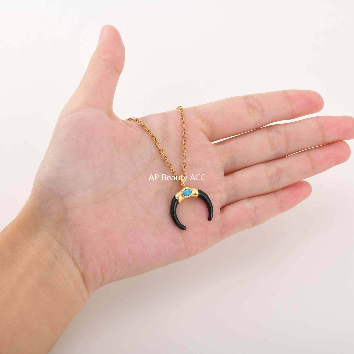 G관 - 스테인리스 스틸 터키석 달 모양 펜던트 목걸이 [PN-2230] 25.10-4