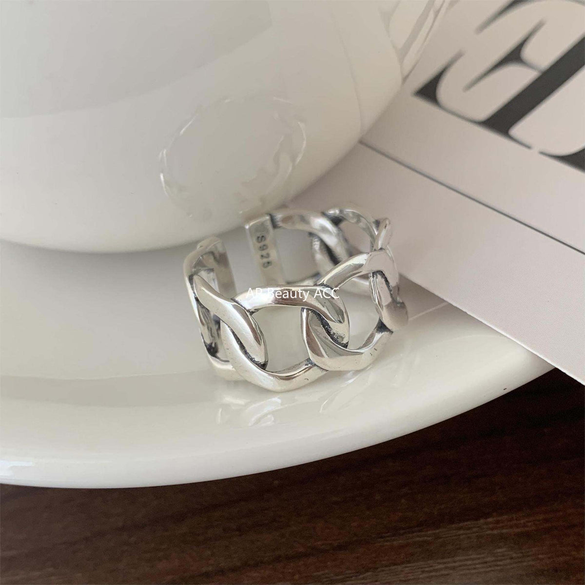 F관 - 925 실버 볼드 체인 오픈형 반지 [J549] 25.12-2