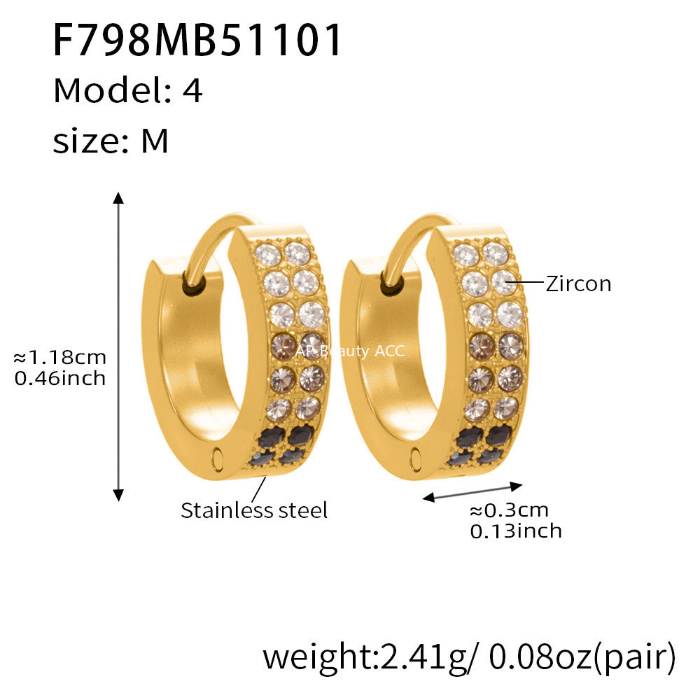 D관 - 스테인리스 18K 도금 C자형 멀티컬러 큐빅 귀걸이 [F798] 25.11-1