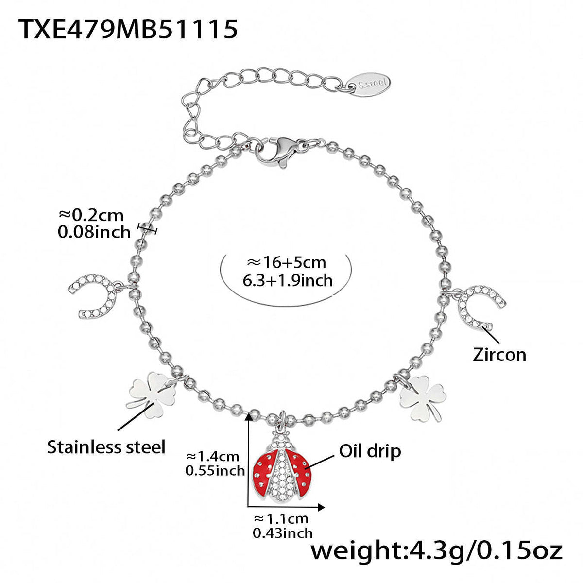 D관 - 스테인리스 스틸 무당벌레 큐빅 펜던트 목걸이 귀걸이 팔찌 발찌 [TXP479] 25.11-4
