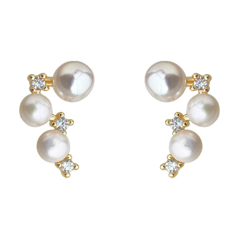 C관 - 14K 도금 925 은침 큐빅 담수 진주 귀걸이 [5475] 25.02-3