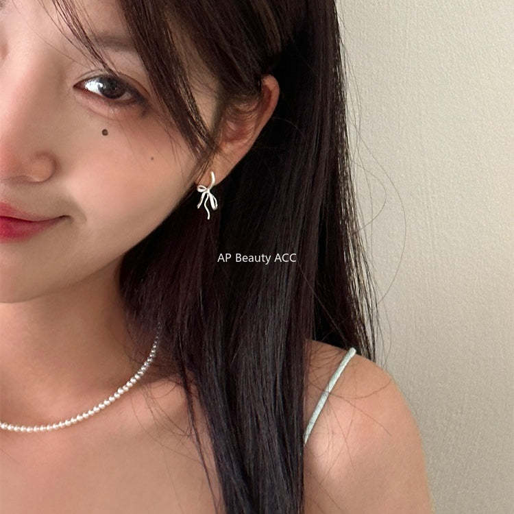 A관 - 리본 모양 샌딩 925 은침 귀걸이 [EH-3250.SJ] 25.12-2