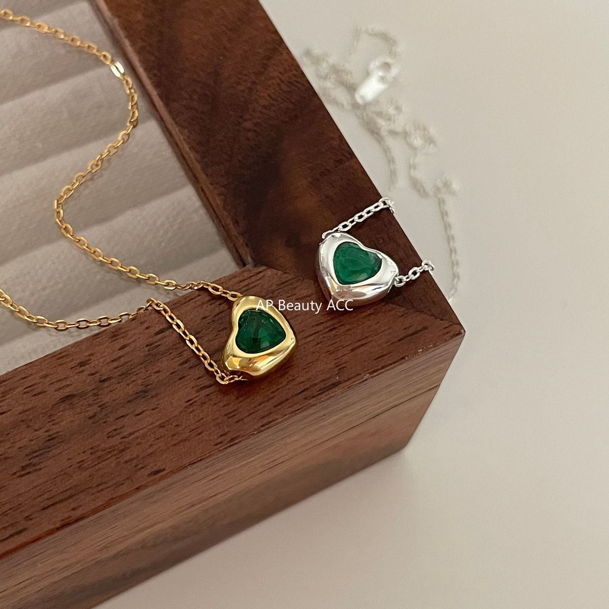 F관 - 925 실버 하트 그린 큐빅 펜던트 목걸이 [B1084] 25.11-2