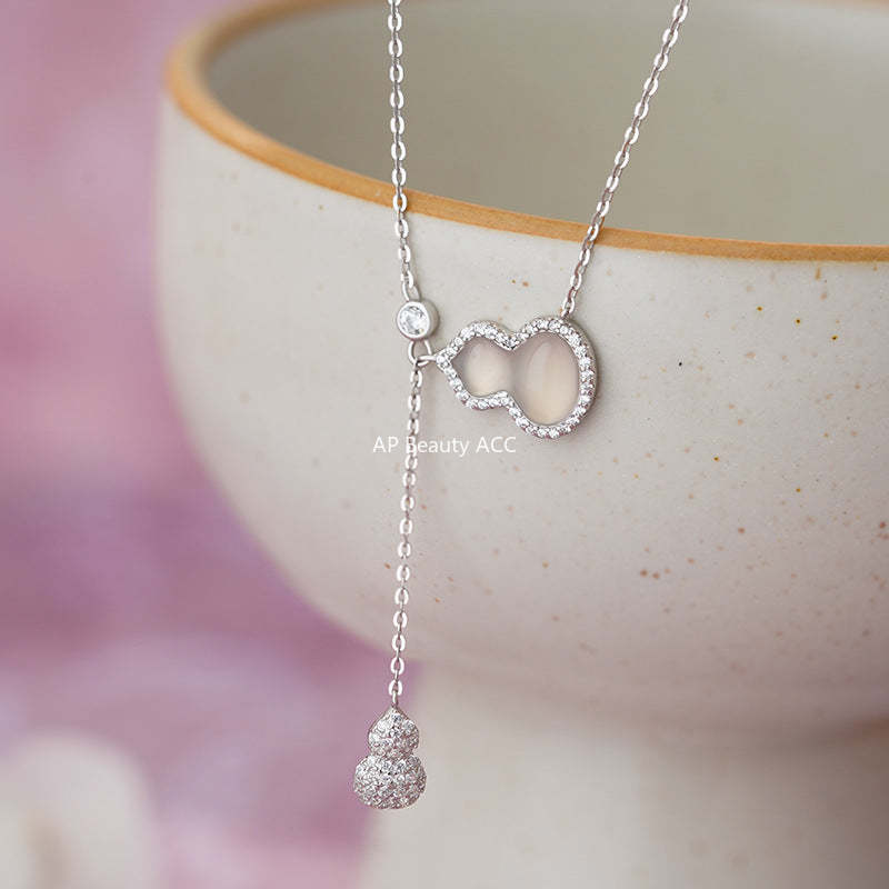 B관 - 925 실버 호리병 옥수 큐빅 펜던트 드롭 목걸이 [YC2023N_1] 25.10-5