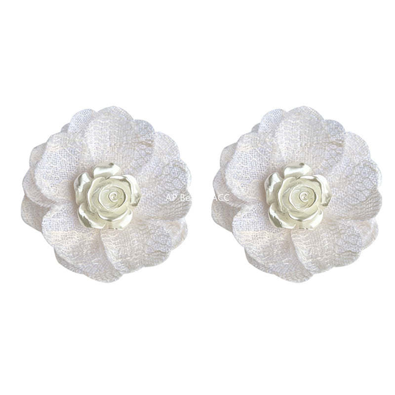 C관 - 화이트 망사 꽃 은침 14K 도금 우아한 귀걸이 [4404] 24.07-1