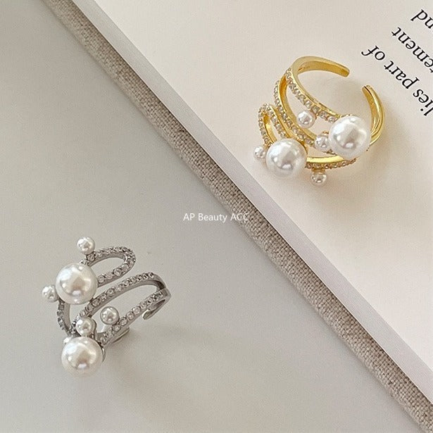 A관 - 빈티지 진주 레이어 큐빅 오픈형 반지 [JZ-0728] 25.11-1