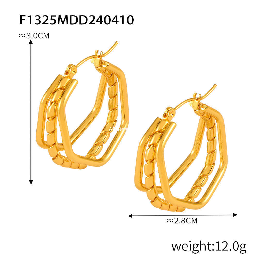 D관 - 티타늄 스틸 레트로 다층 오픈워크 기하학 귀걸이 [F1319-21-25-26] 24.04-3