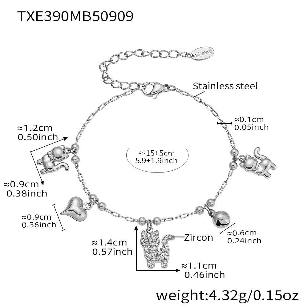D관 - 스테인리스 스틸 큐빅 고양이 방울 하트 목걸이 팔찌 [TXP390-TXE390] 25.09-2
