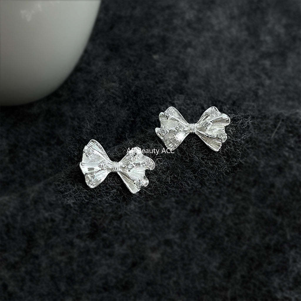 C관 - 925 은침 주름 리본 큐빅 귀걸이 [6948] 25.10-4