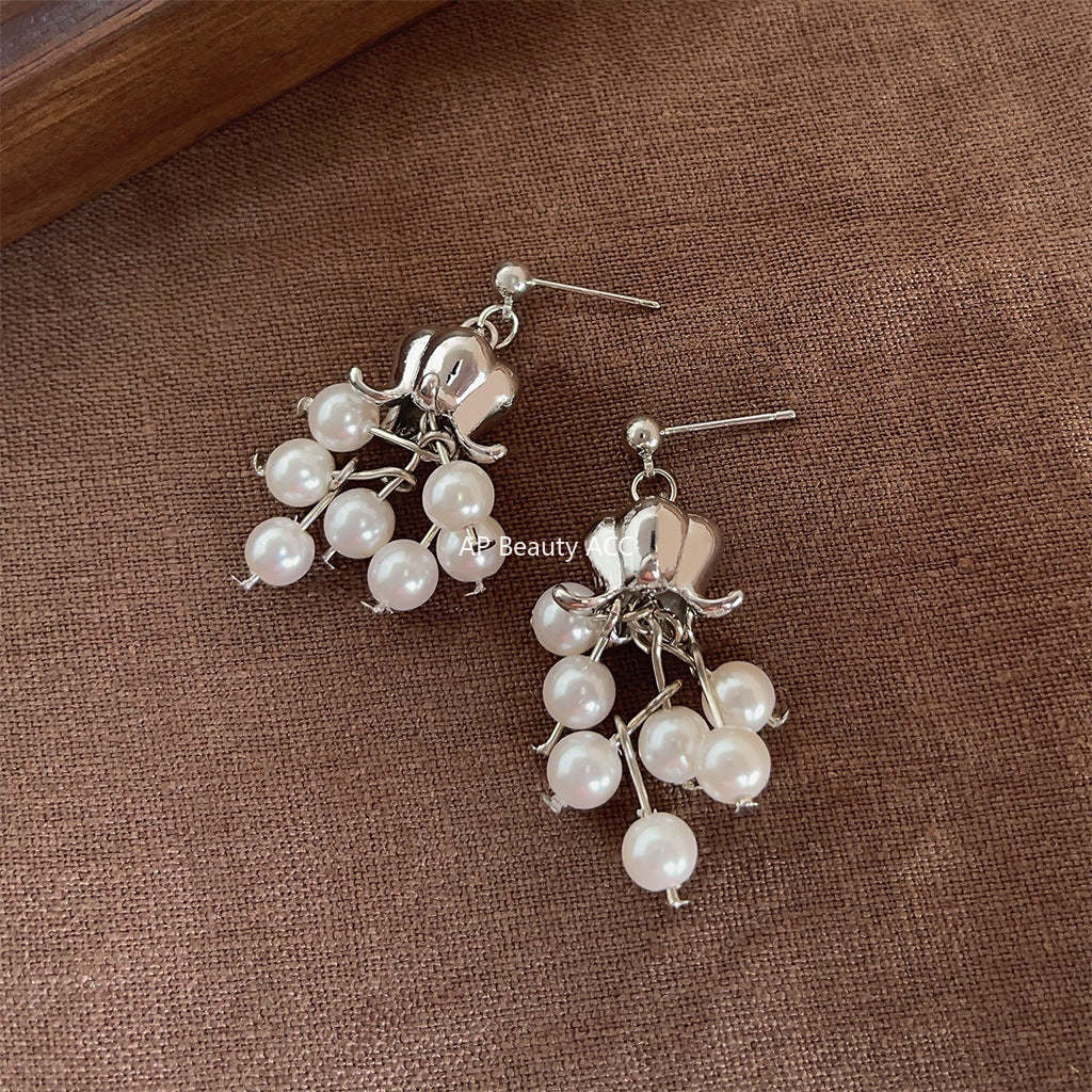 C관 - 숲 속 스타일 은침 플라워 진주 귀걸이 [4154] 24.05-4