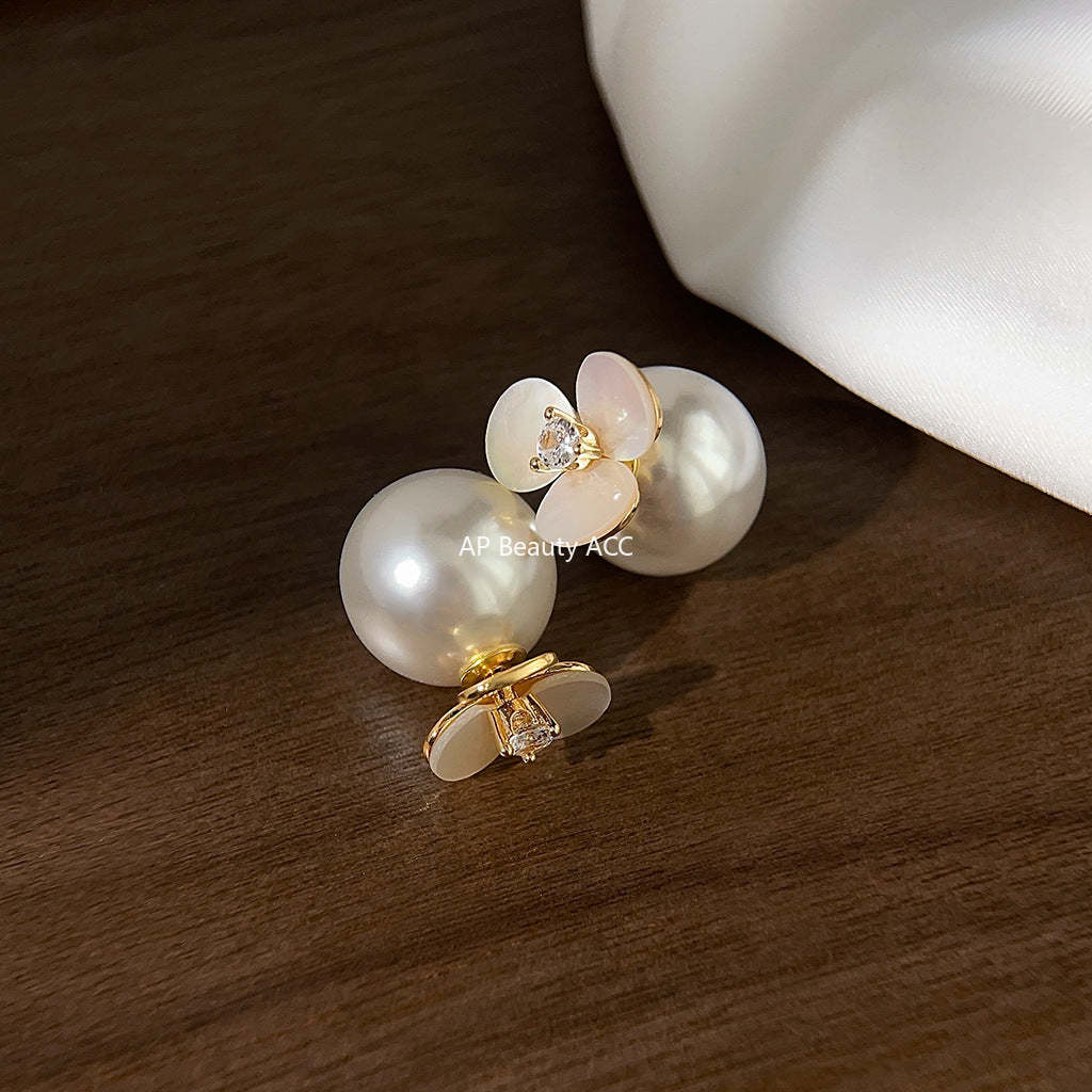 C관 - 진주와 큐빅 십자형 14K 도금 은침 귀걸이 [3959] 24.05-3