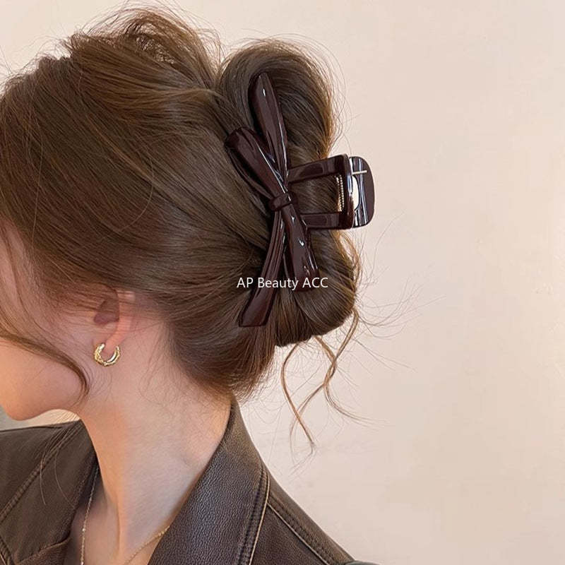 E관 - 초콜릿 브라운 리본 디자인 집게핀 [27614] 25.10-5