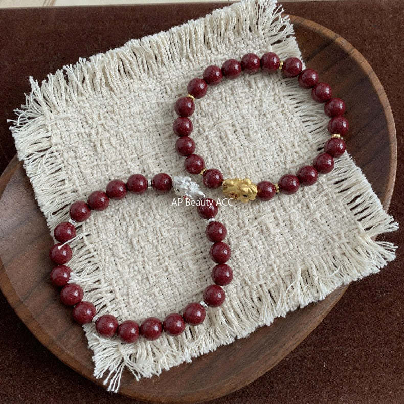 A관 - 귀여운 말 네잎클로버 천연 자금사 비즈 팔찌 [1638] 25.12-3