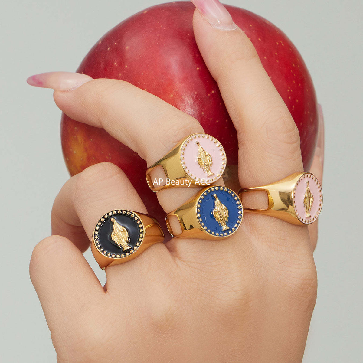 D관 - 스테인리스 스틸 18K 도금 성모마리아 오픈형 반지 [A676] 25.12-3