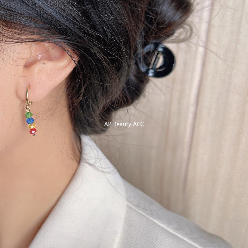 C관 - 컬러풀 글라스 크리스탈 핸드메이드 비즈 레트로 링형 귀걸이 [C-903] 24.03-3