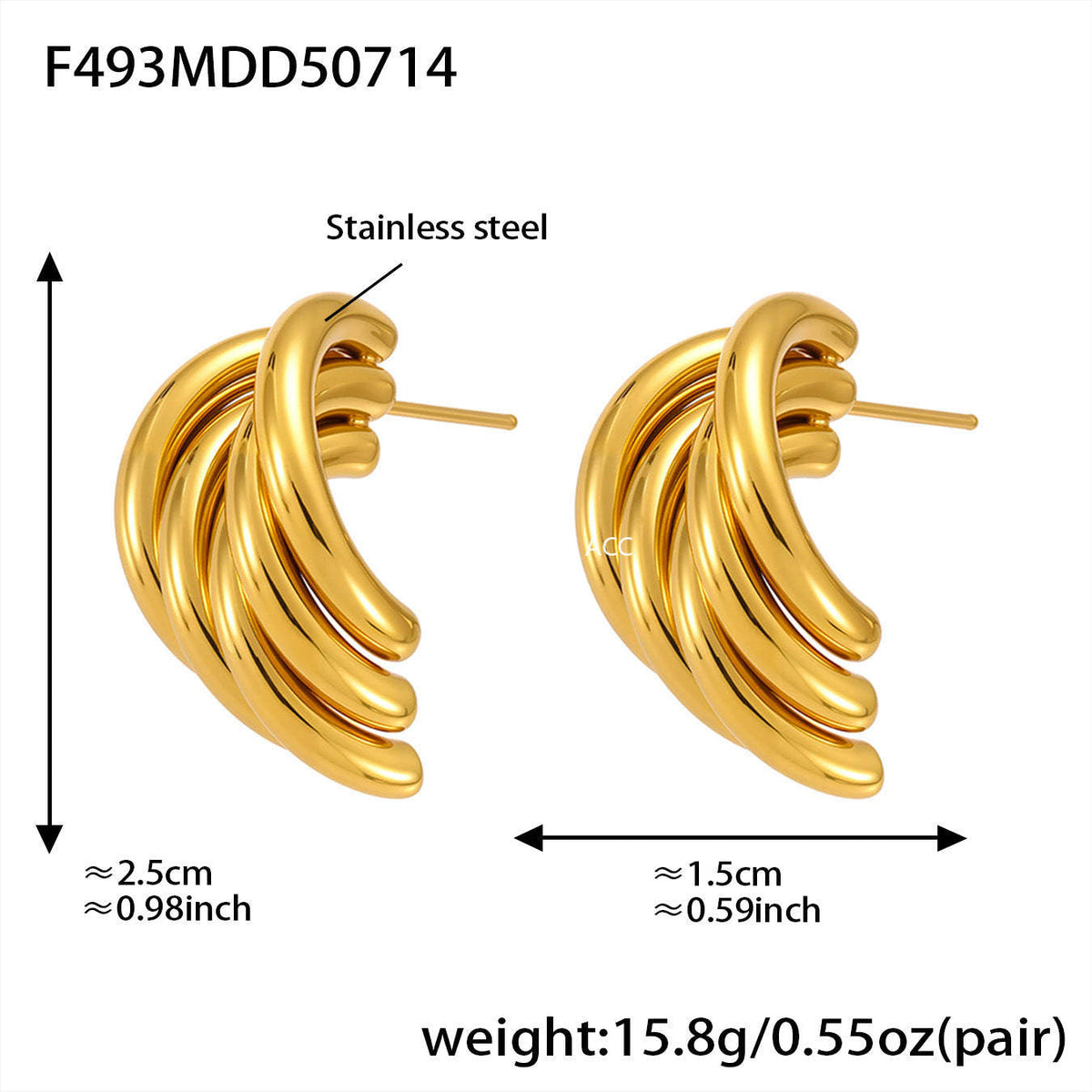 D관 - 18K 도금 물결 라인 투톤 스테인리스 스틸 귀걸이 [F471-F493] 25.07-3
