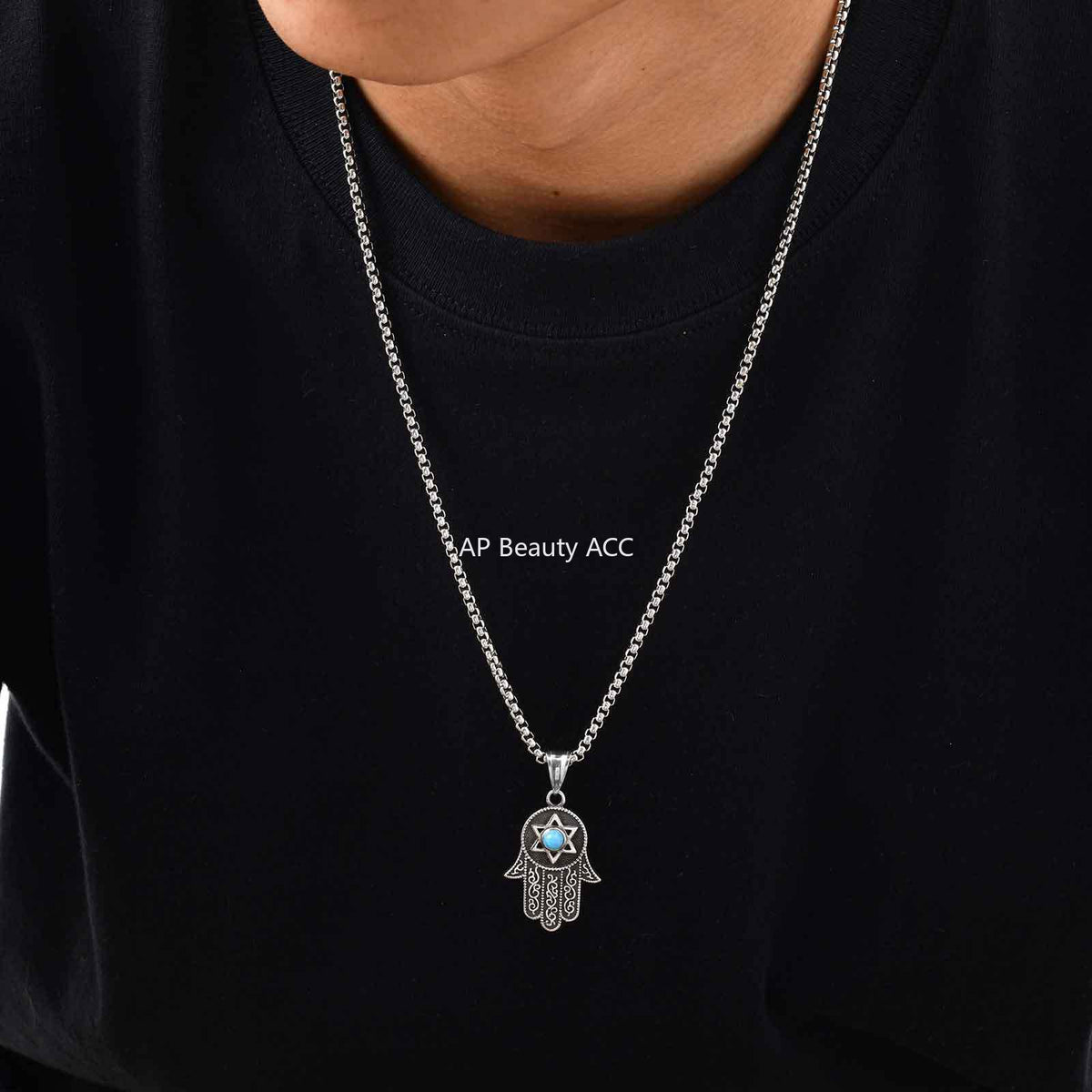G관 - 스테인리스 터키석 파티마의 손 함사 펜던트 목걸이 [PN-2232] 25.11-1