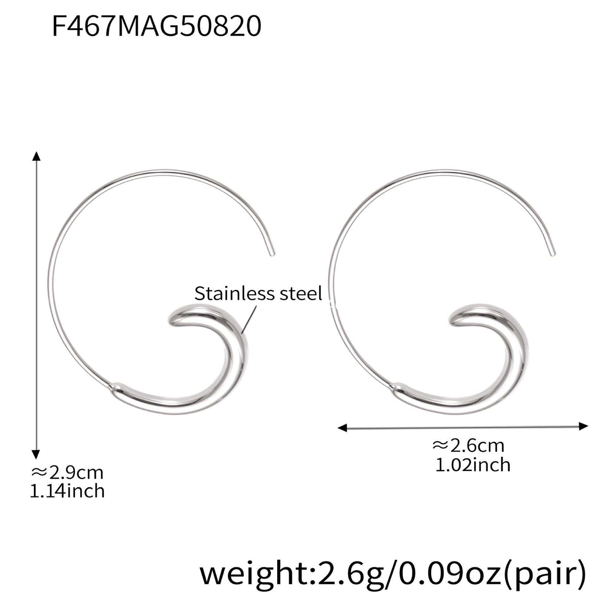D관 - 스테인리스 스틸 C형 디자인 후크형 귀걸이 [F467] 25.08-5