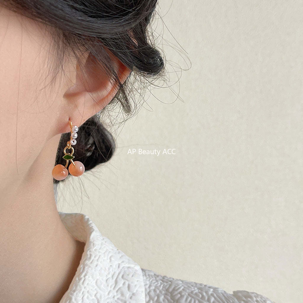 C관 - 14K 도금 여름 귀여운 체리 은침 귀걸이 [4155] 24.05-4