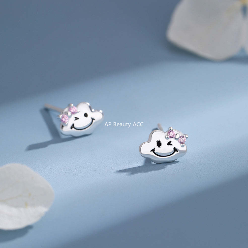 B관 - 999 실버 구름 모양 스마일 귀걸이 [YC3703E_1] 25.12-2