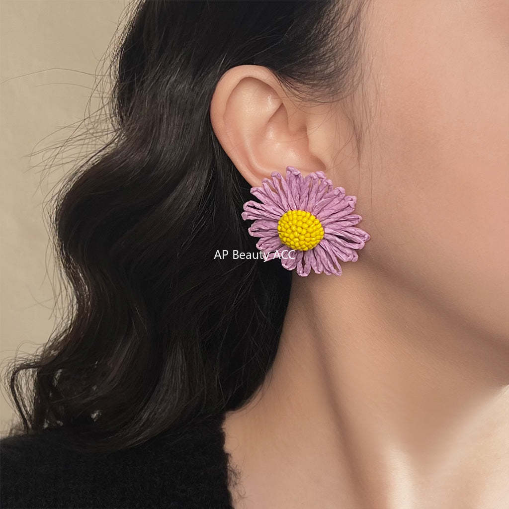 C관 - 컬러풀 핸드메이드 비즈 플라워 은침 귀걸이 [5538-5542] 25.02-2