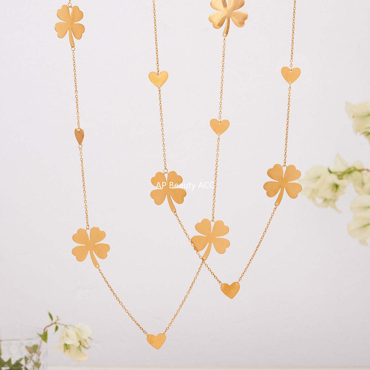 D관 - 스테인리스 18K 도금 하트 네잎 클로버 목걸이 귀걸이 반지 [TXP463] 25.10-5