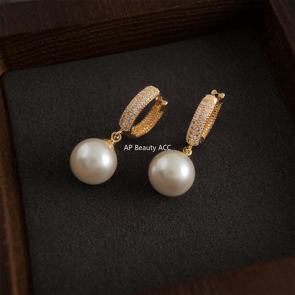 C관 - 미세 큐빅 14K 도금 기하학 진주 귀걸이 [3600] 24.01-4