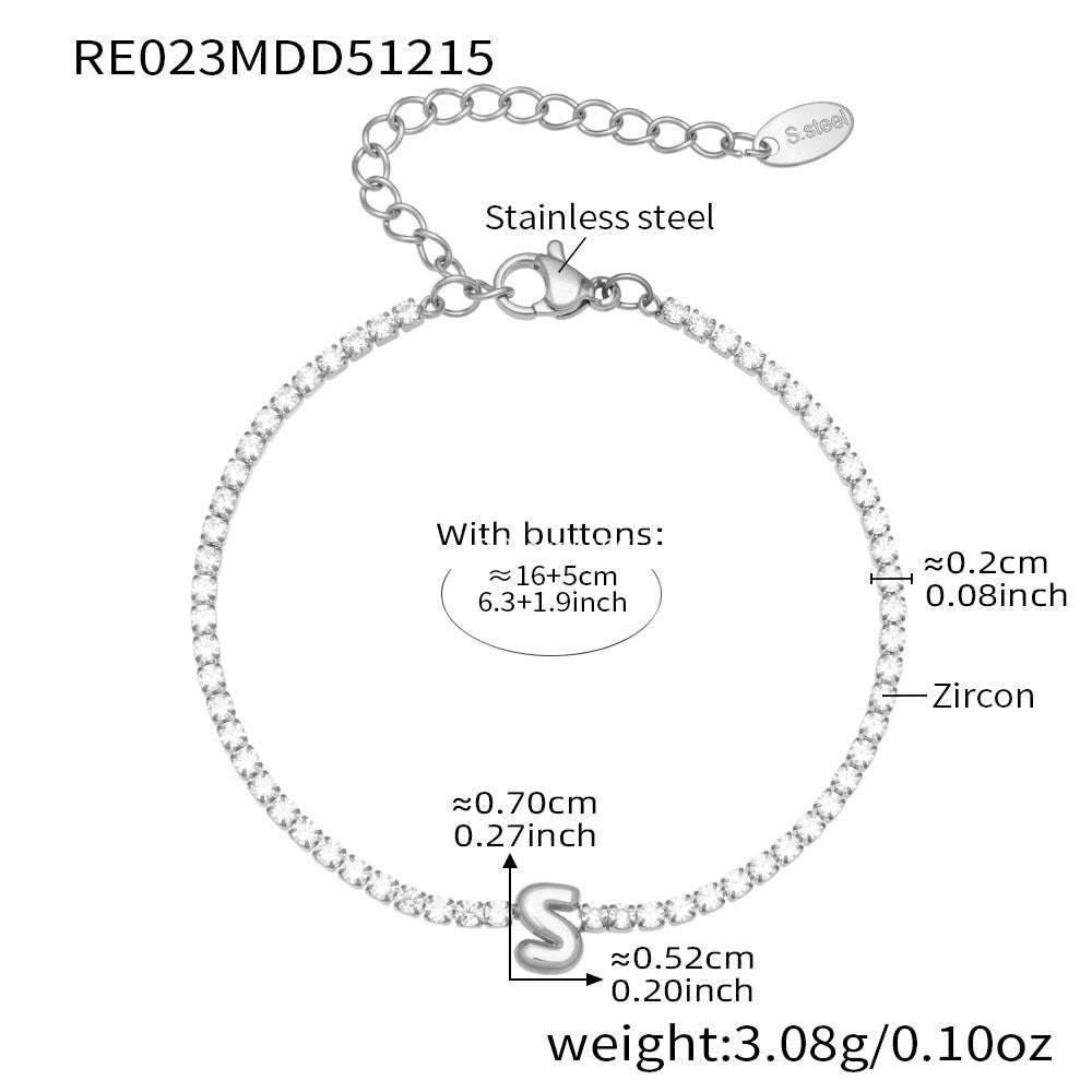 D관 - 스테인리스 스틸 18K 도금 알파벳 큐빅 팔찌 [RE023] 25.12-3