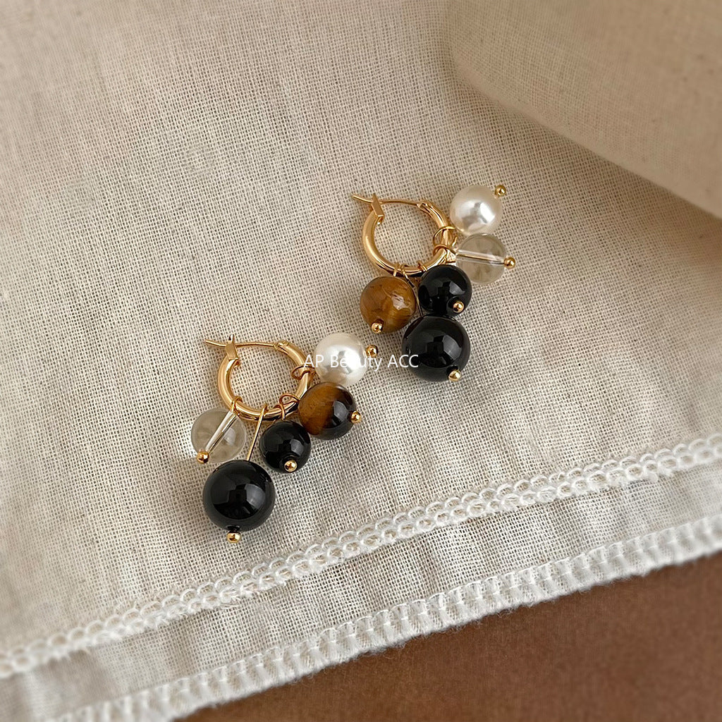 C관 - 핸드메이드 호안석 백수정 진주 링 귀걸이 [6464] 25.10-3