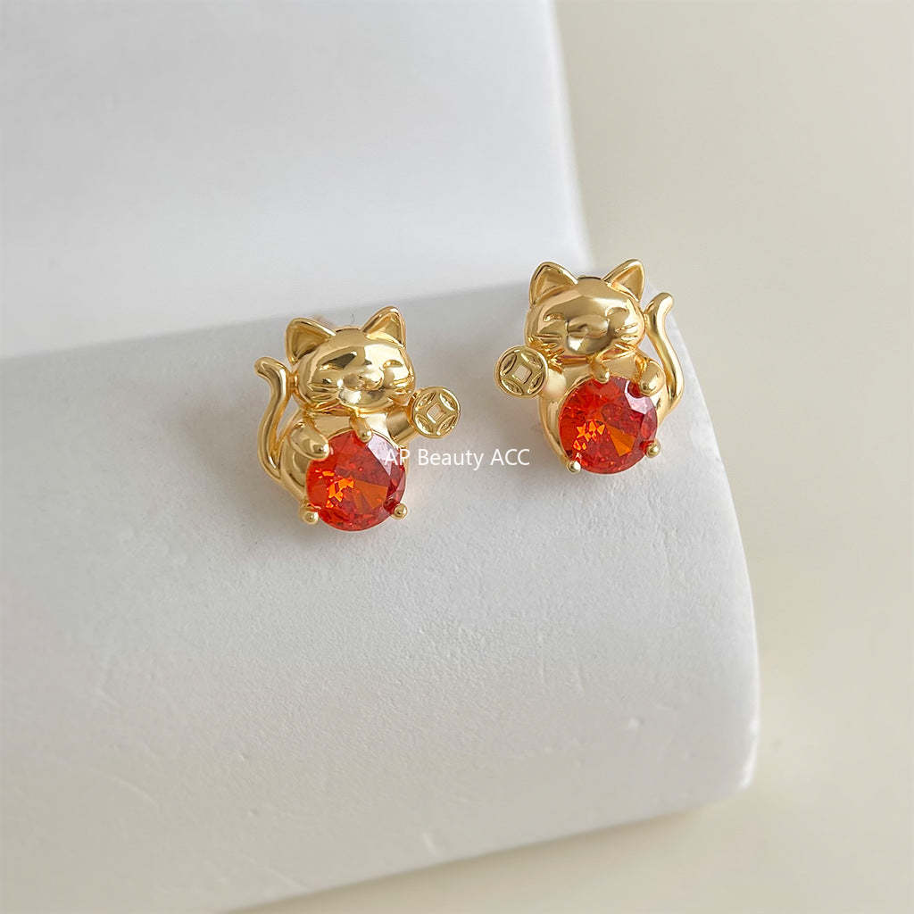 C관 - 925 은침 큐빅 고양이 모양 행운 귀걸이 [6990] 25.10-5