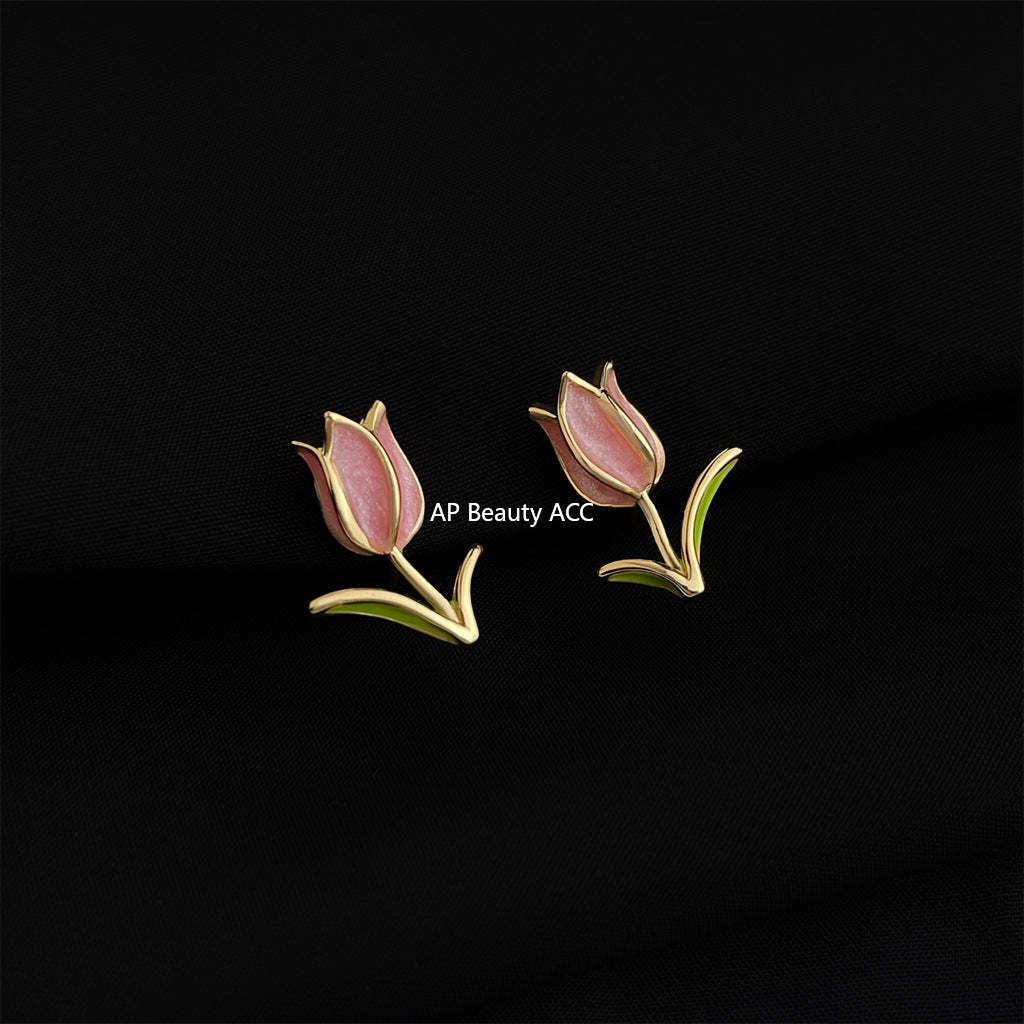 C관 - 18K 도금 에나멜 플라워 이어커프 귀걸이 [EJ0301S] 25.03-1