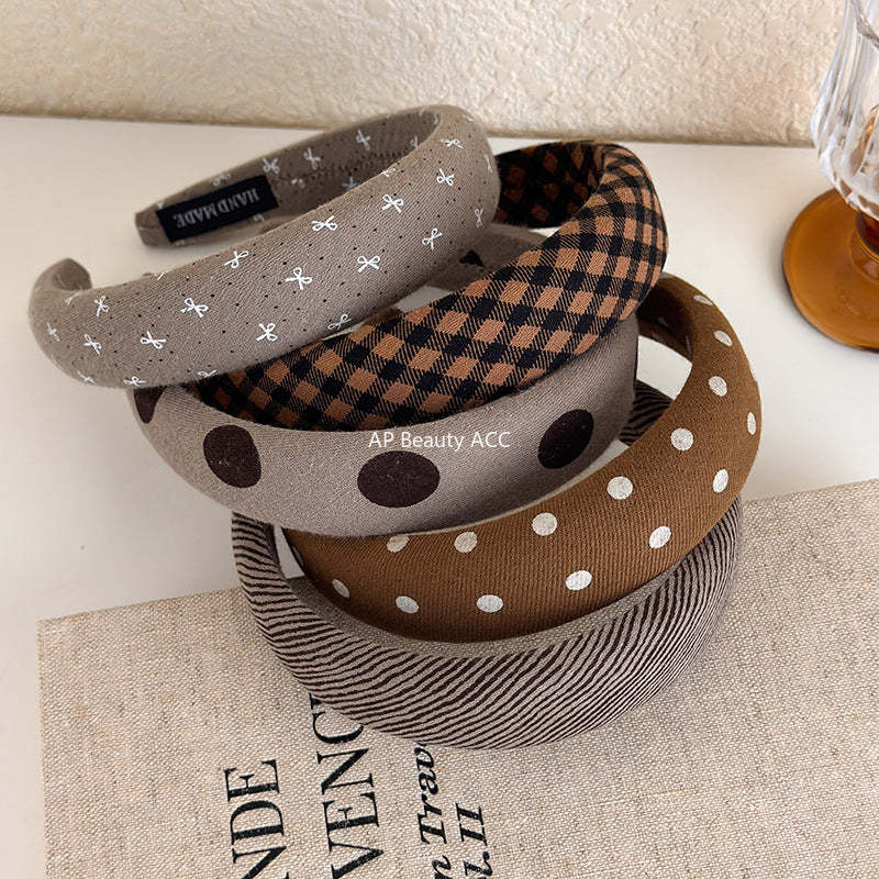 E관 - 브라운 도트 패브릭 스펀지 머리띠 [27498] 25.09-4