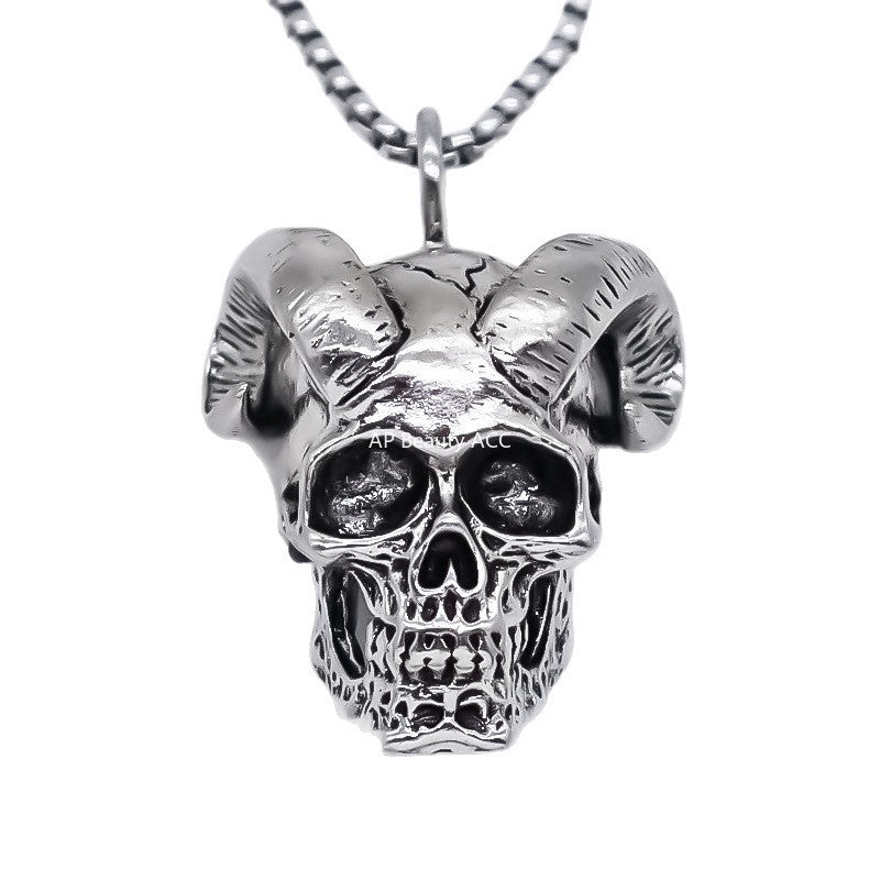 G관 - 빈티지 염소 뿔 해골 체인 남성용 목걸이 [X1208] 25.10-3