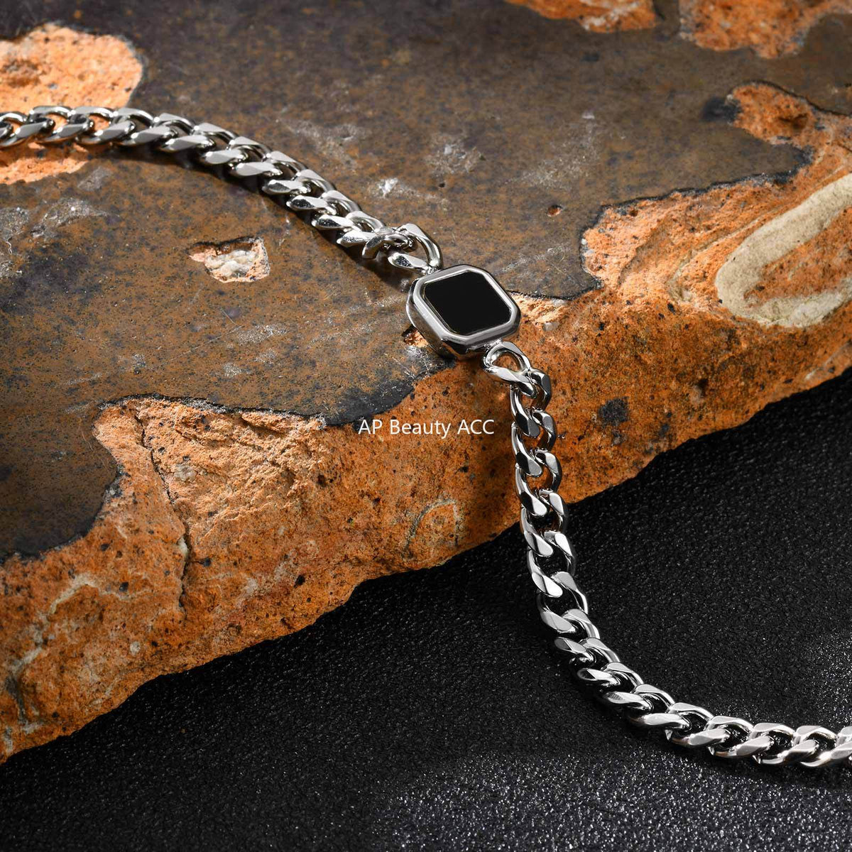 G관 - 스테인리스 스틸 사각 아크릴 펜던트 체인 팔찌 [BR-2662] 25.10-5