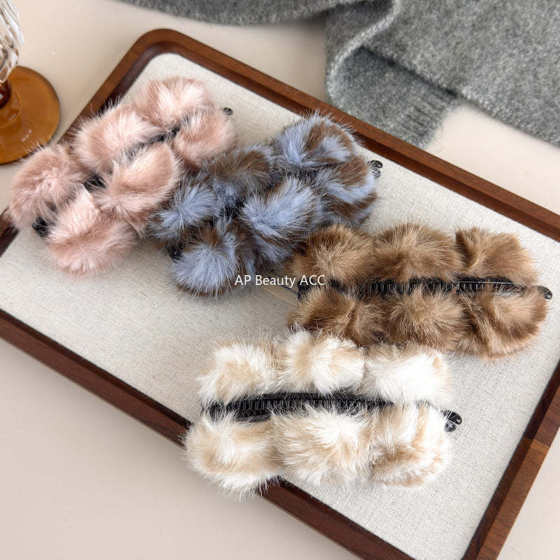 E관 - 퍼 소재 3구 디자인 호피무늬 집게핀 [27619] 25.10-5