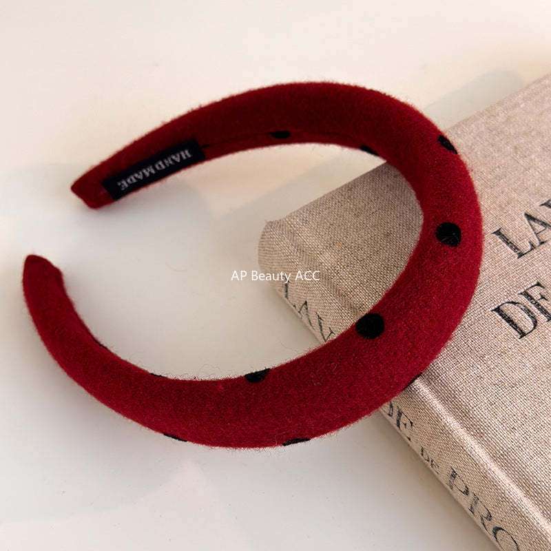 E관 - 레드 도트 패브릭 곱창 헤어밴드 머리띠 [27755] 25.12-1