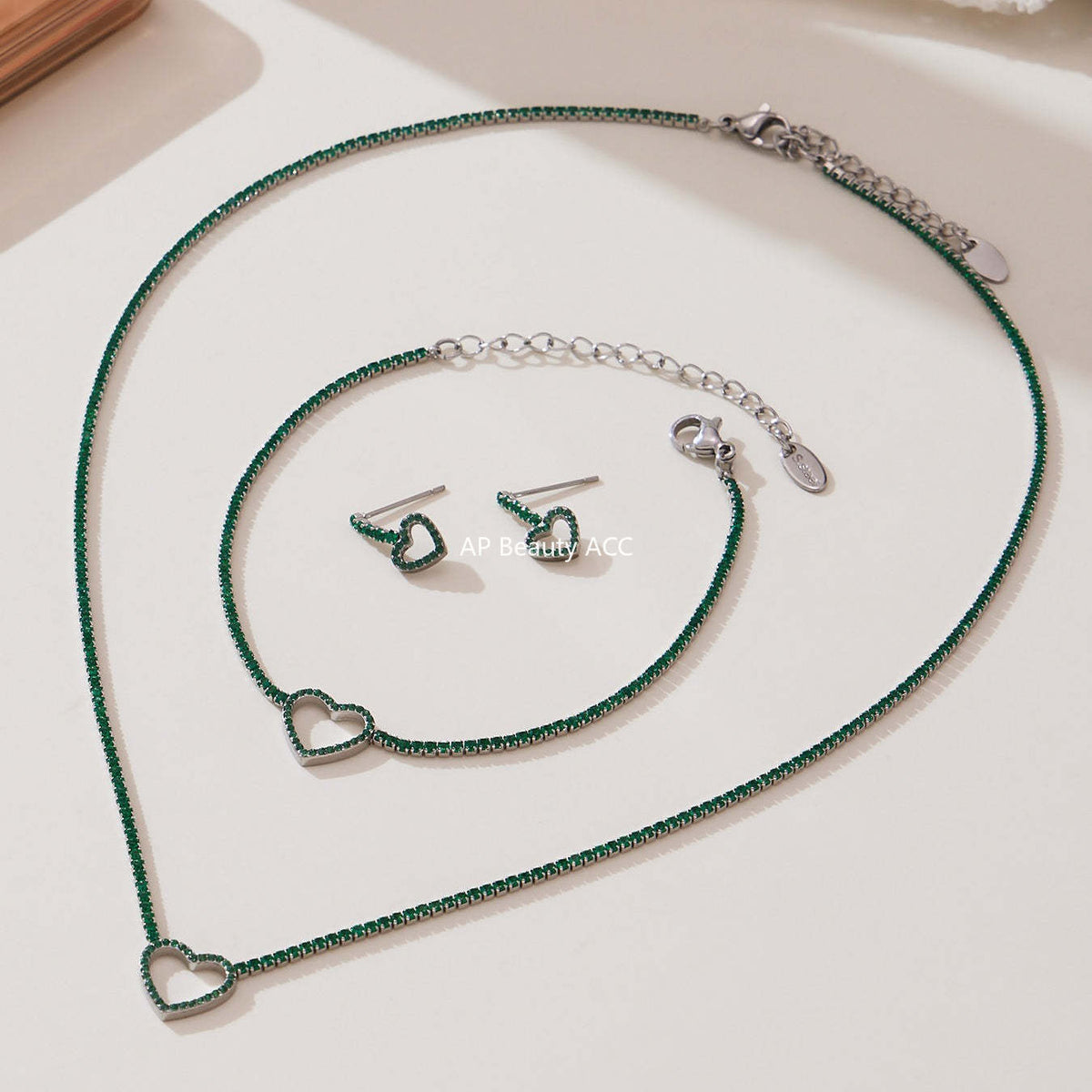 D관 - 스테인리스 스틸 풀큐빅 하트 체인 귀걸이 목걸이 팔찌 [TXP455] 25.10-4