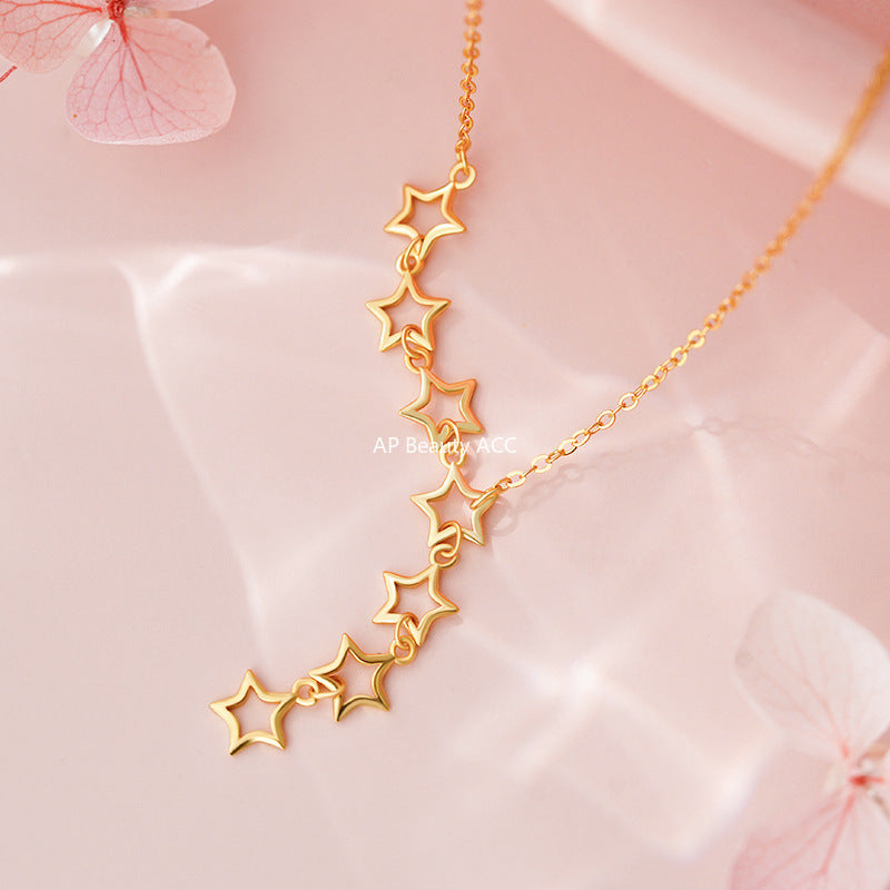 B관 - 925 실버 라인 별 연결 디자인 드롭 목걸이 [YC2319N_1] 25.11-2