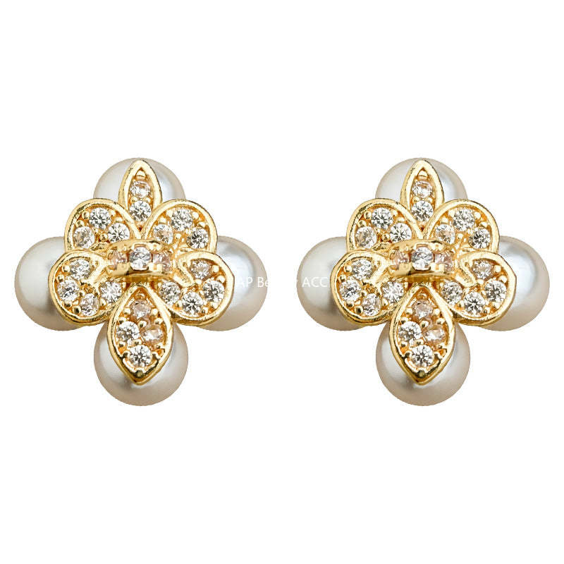 C관 - 플라워 진주 큐빅 925 은침 귀걸이 [7234] 25.12-2