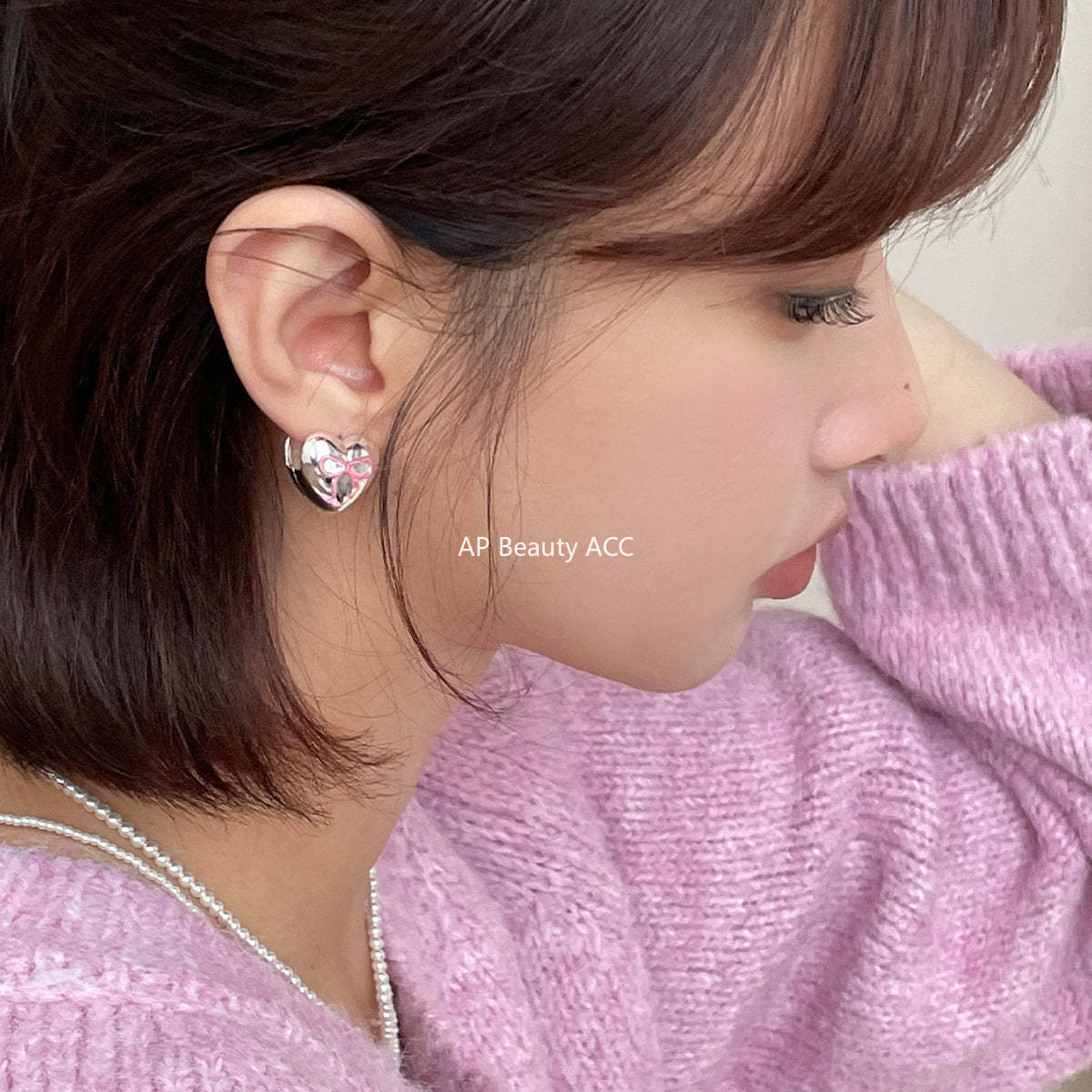 A관 - 925 은침 핑크 리본 하트 귀걸이 [EH-3002] 24.07-1