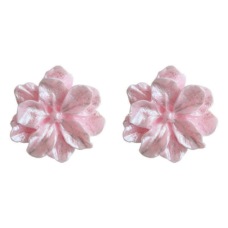 C관 - 핑크 소녀 감성 레진 플라워 디자인 은침 귀걸이 [3633] 24.03-4