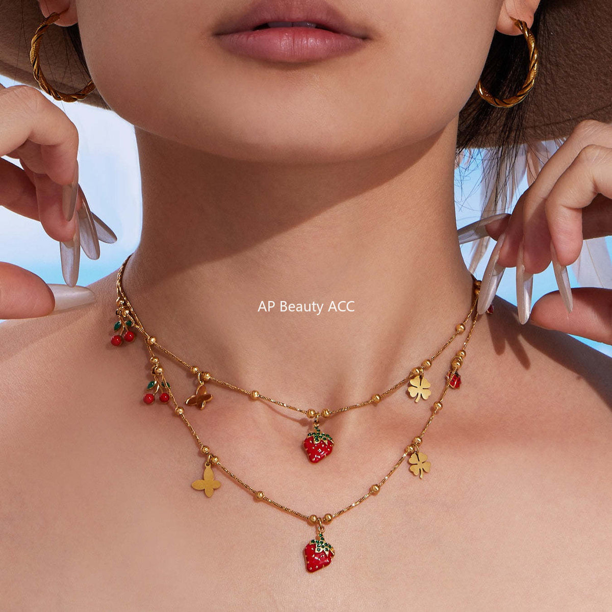 D관 - 체리 딸기 펜던트 18K 도금 스테인리스 스틸 목걸이 팔찌 발찌 [TXP409-TXE409-TXS409] 25.09-3