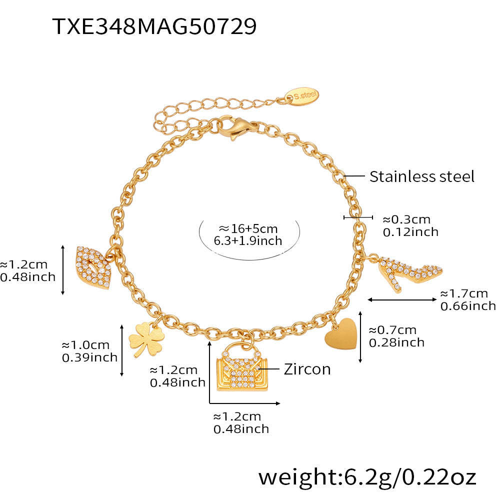 D관 - 18K 도금 자물쇠 하트 네잎클로버 큐빅 스테인리스 스틸 목걸이 팔찌 [TXP348-TXE348] 25.08-2